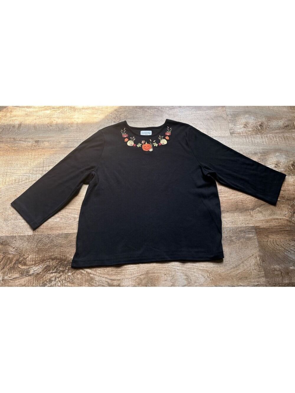 Vintage Breckenridge Petite Black Halloween Embroidered Pumpkin Top Petite XL